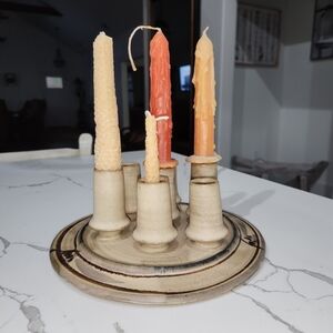 Vintage 1987 Danish Style Stoneware 7 Candle Holder Signed